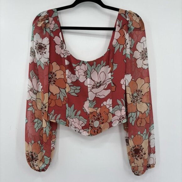 ARITZIA  WILFRED Grace Blush Floral Flowy Boho Long Sleeve Crop Top Size S New - Picture 6 of 15